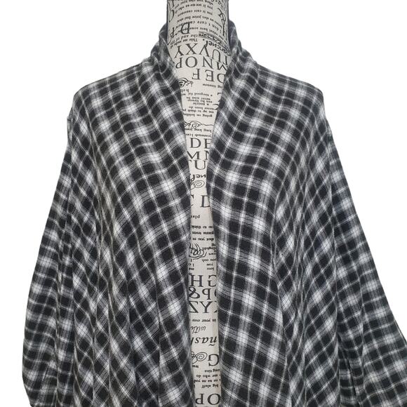 Knox Rose Dark Brown White Plaid Open Waterfall Shawl Cardigan Size Large - Picture 3 of 12